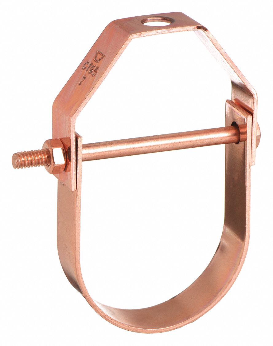 CLEVIS HANGER: COPPER-PLATED STEEL, FOR 3 IN PIPE, FOR ⅜ IN THREADED ROD, 350 LB CAPACITY