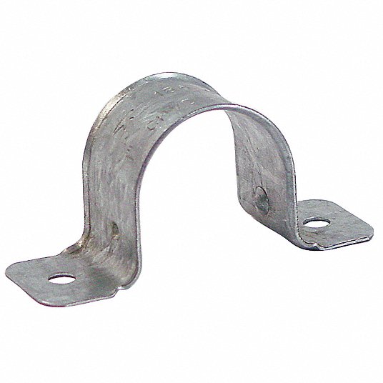 Two Hole Strap: Galvanized Steel, 2 in Pipe Size, 4 5/16 in Lg