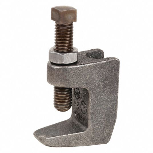 Wide Throat Beam Clamp: Zinc-Plated Ductile Iron, 500 lb Load Capacity, For  1/2 in Threaded Rod