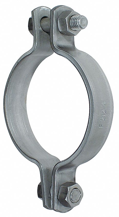 MEDIUM PIPE CLAMP: GALVANIZED STEEL BAND, 4 IN DIAMETER, 1 IN BAND WD