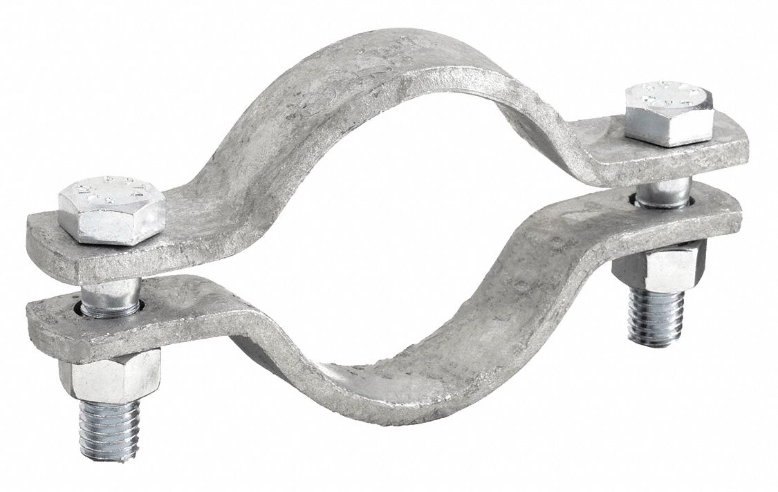 MEDIUM PIPE CLAMP: GALVANIZED STEEL BAND, 3 IN DIAMETER, 1 IN BAND WD