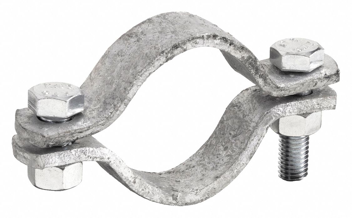 MEDIUM PIPE CLAMP: GALVANIZED STEEL BAND, 6 IN DIAMETER, 1½ IN BAND WD