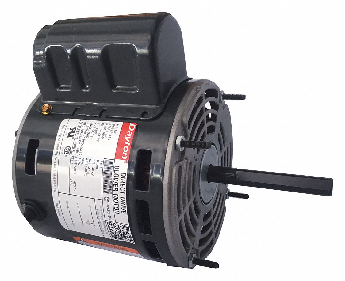DAYTON Direct Drive Blower Motor 1 Speed, Open AirOver, Stud Mount, 1/6 HP, 1,650 Nameplate