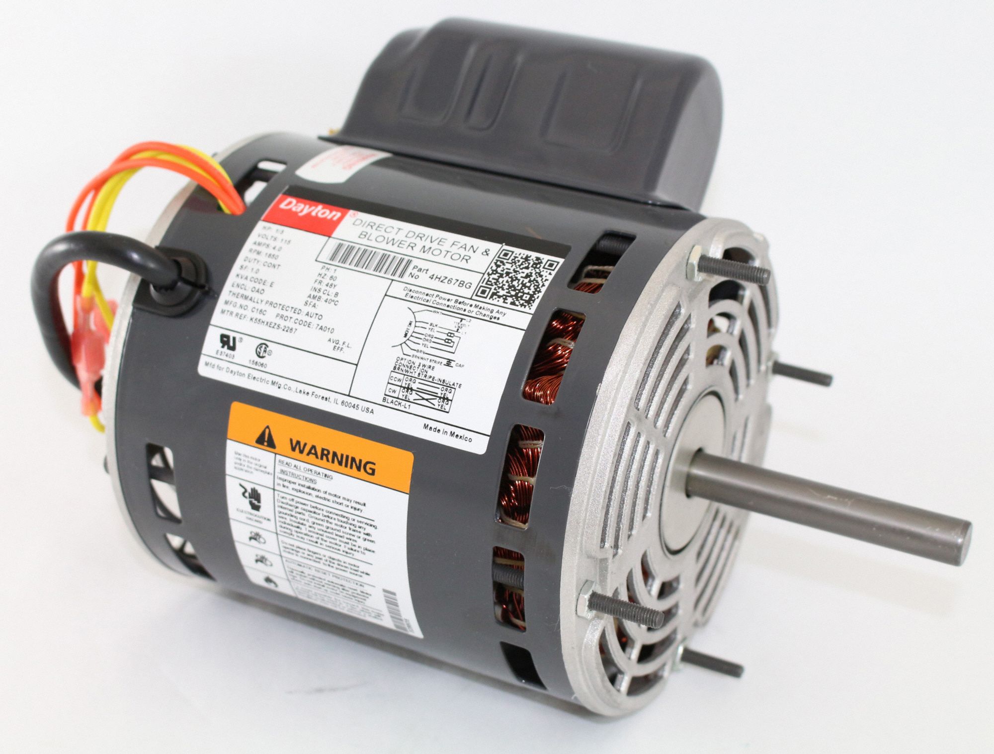 DAYTON Direct Drive Blower Motor: 1 Speed, Open Air-Over, Stud Mount, 1 ...