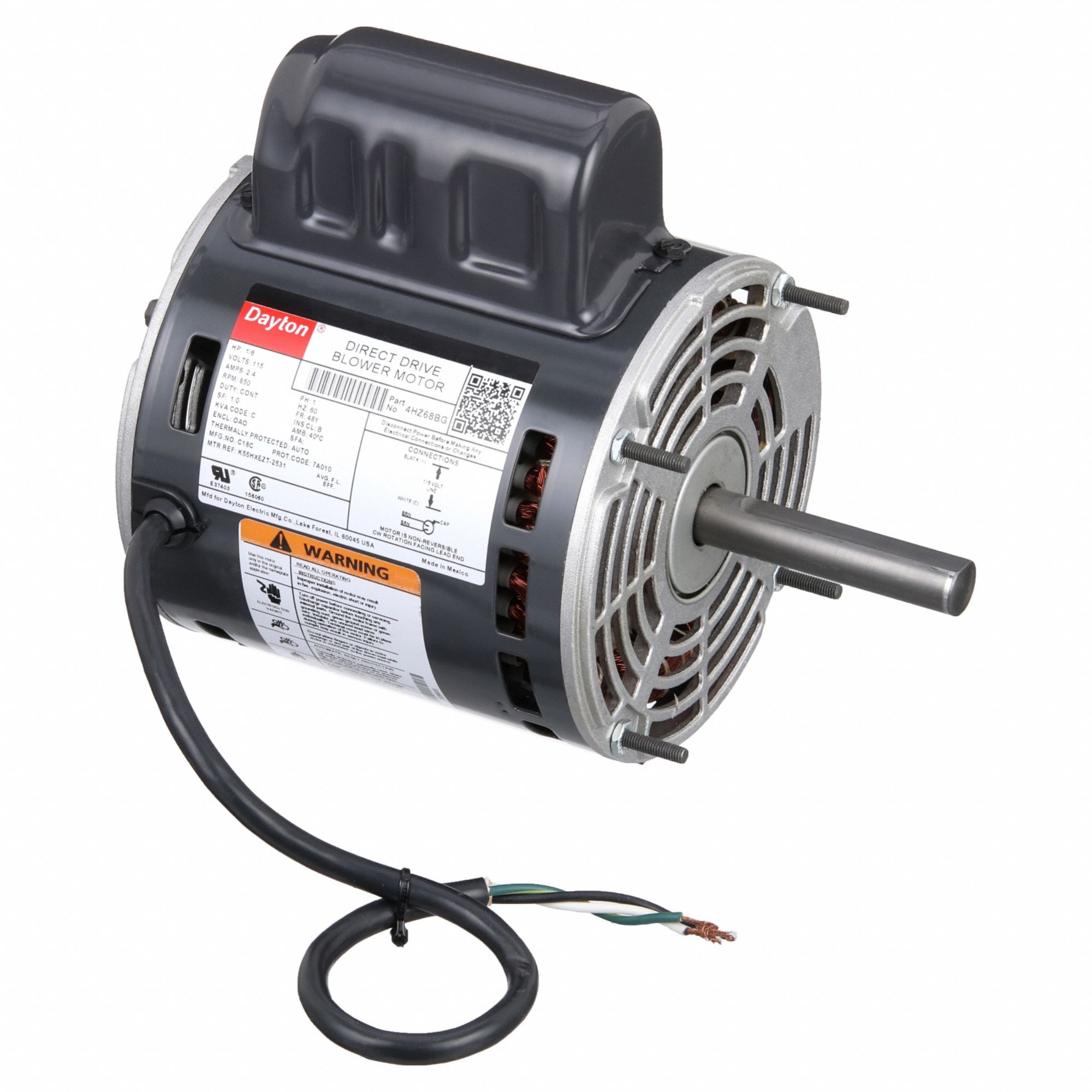 DAYTON, 1 Speed, Open Air-Over, Direct Drive Blower Motor - 4HZ68 ...