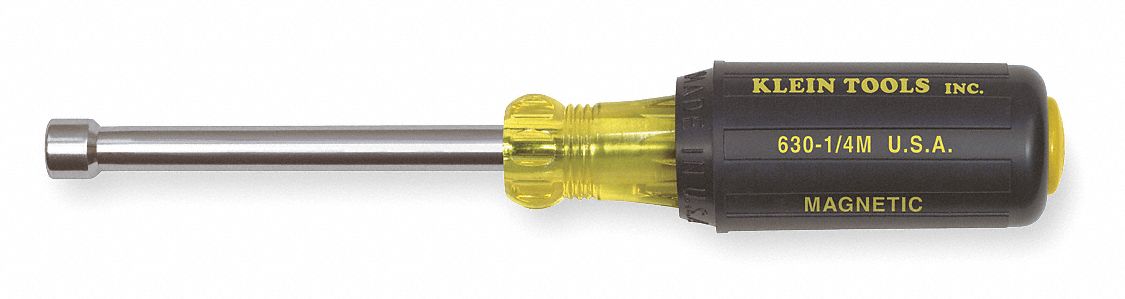 Hollow Round Shank Nut Driver: Straight, SAE, With Magnetized Tip, Std, 1/4 in Tip Size
