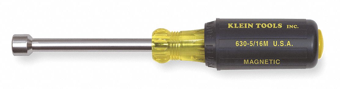 Hollow Round Shank Nut Driver: Straight, SAE, With Magnetized Tip, Std, 5/16 in Tip Size