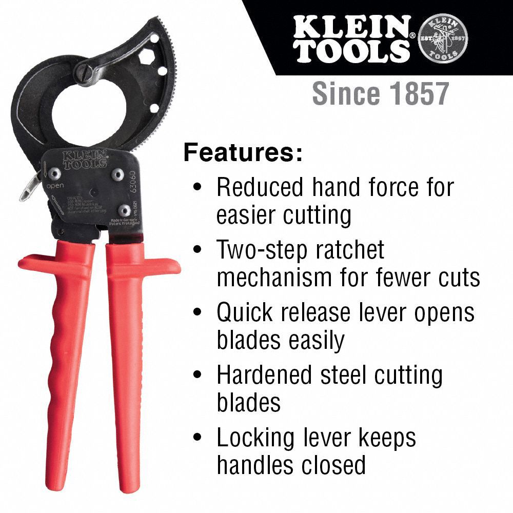 KLEIN TOOLS Cable Cutter, Steel, 10 1/4 in Overall Length, Shear