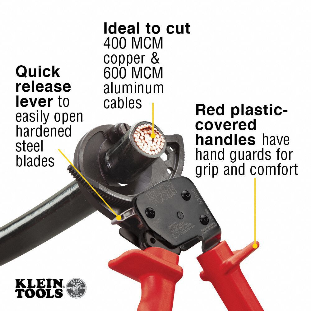 Cable Cutter: Steel Handle, Shear, For 750 kcmil Max Dia Aluminum Electric Cable