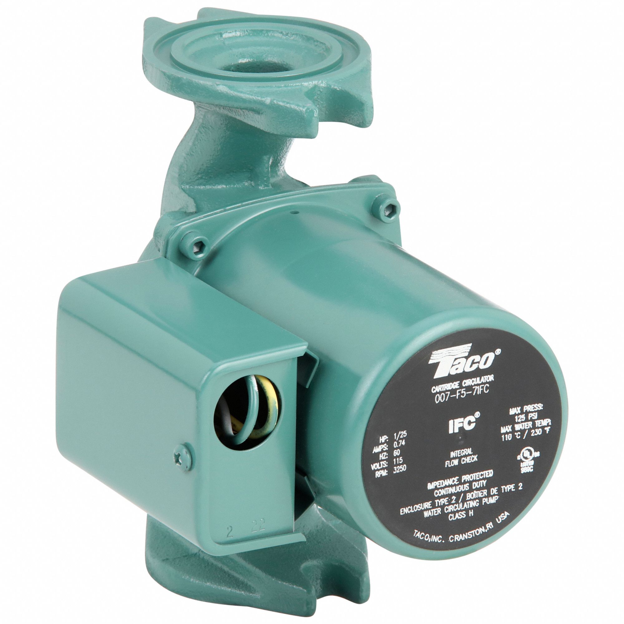 Hydronic Circulating Pump: Std, Taco, Flanged, 1/25 HP, 10 ft Max. Head, 6  3/8 in Face to Face