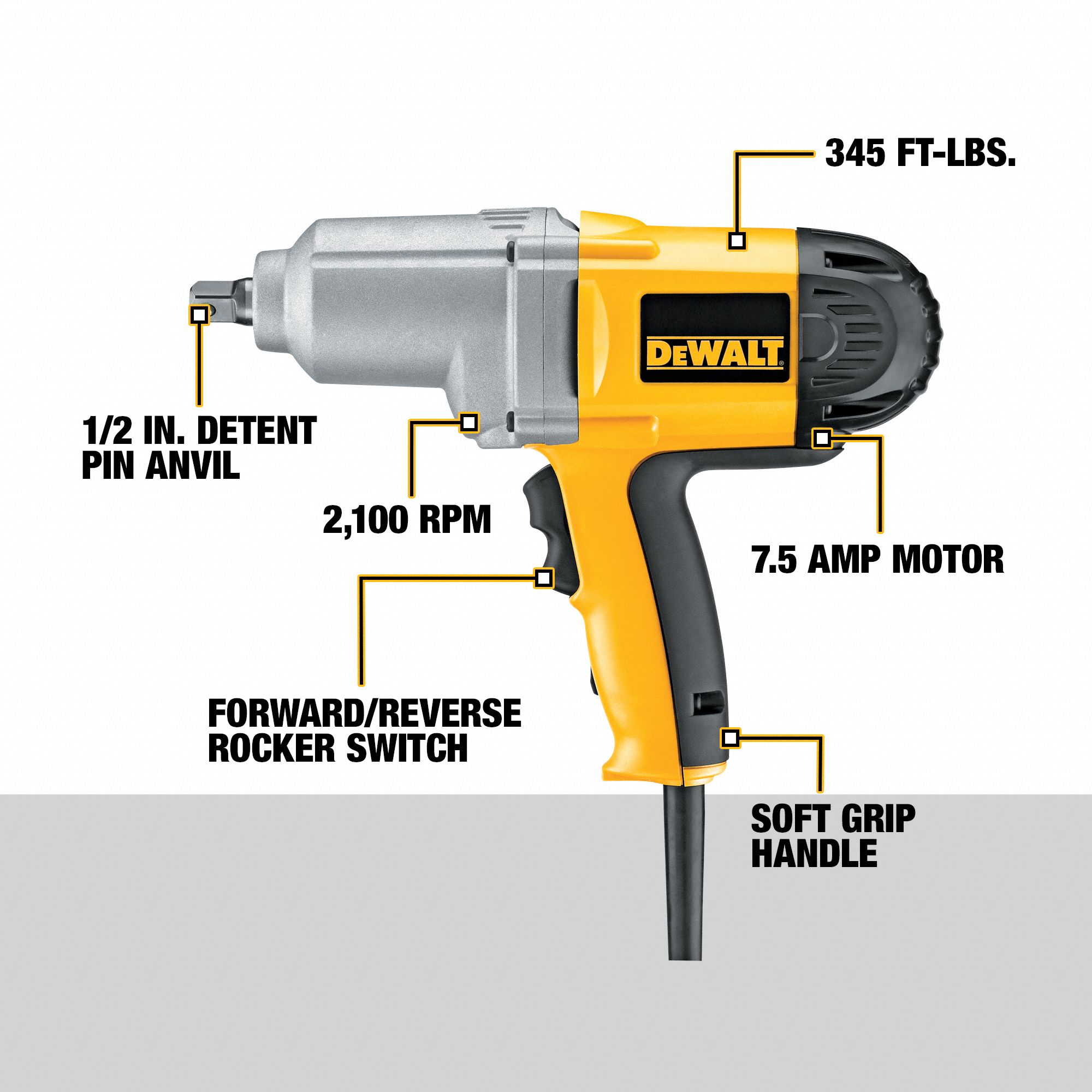 DEWALT Corded, Impact Wrench, 345 ftlb, 2,700 Impacts per Minute