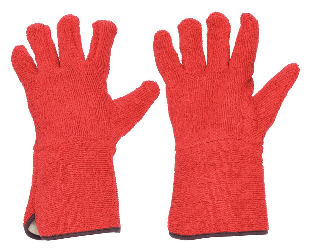 HEAT-RESISTANT GLOVES, XL (10), COTTON, 13 GA THICK, GAUNTLET CUFF, RED