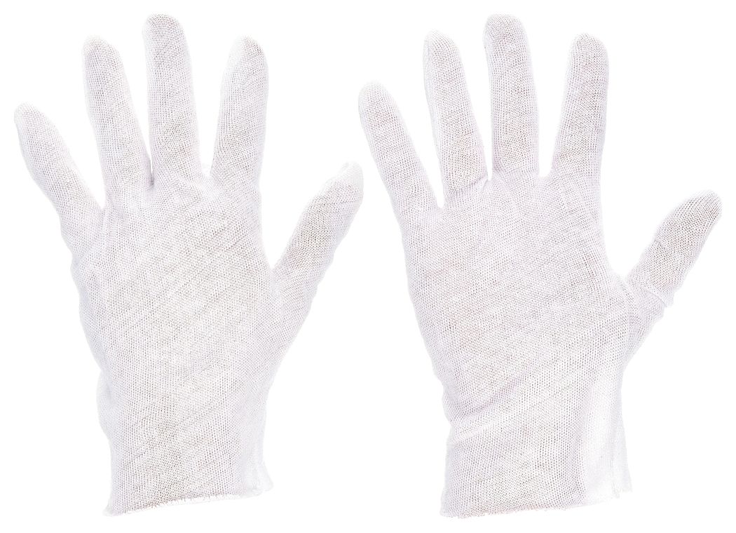 INSPECTION GLOVES, L (9), FINISHED HEM, CUT/SEWN, COTTON, 9 IN LENGTH, WHT, 12 PK