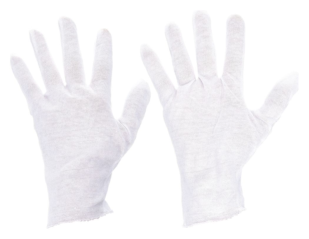 INSPECTION GLOVES, S (7), FINISHED HEM, CUT/SEWN, COTTON, 8 IN LENGTH, WHT, 12 PK