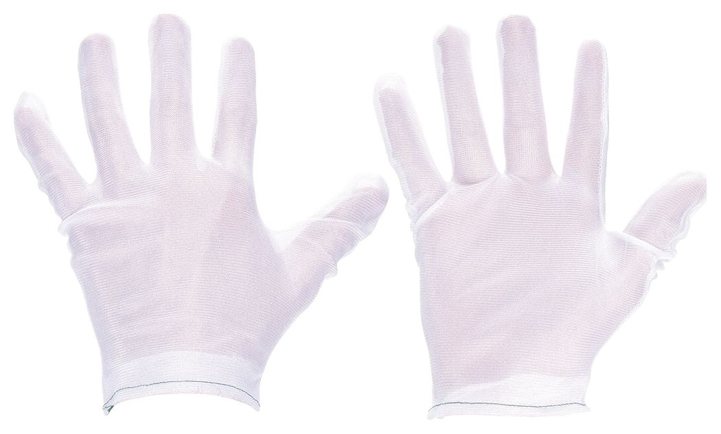 INSPECTION GLOVES, L (9), FINISHED HEM, CUT/SEWN, POLYESTER, 9 IN LENGTH, 12 PK