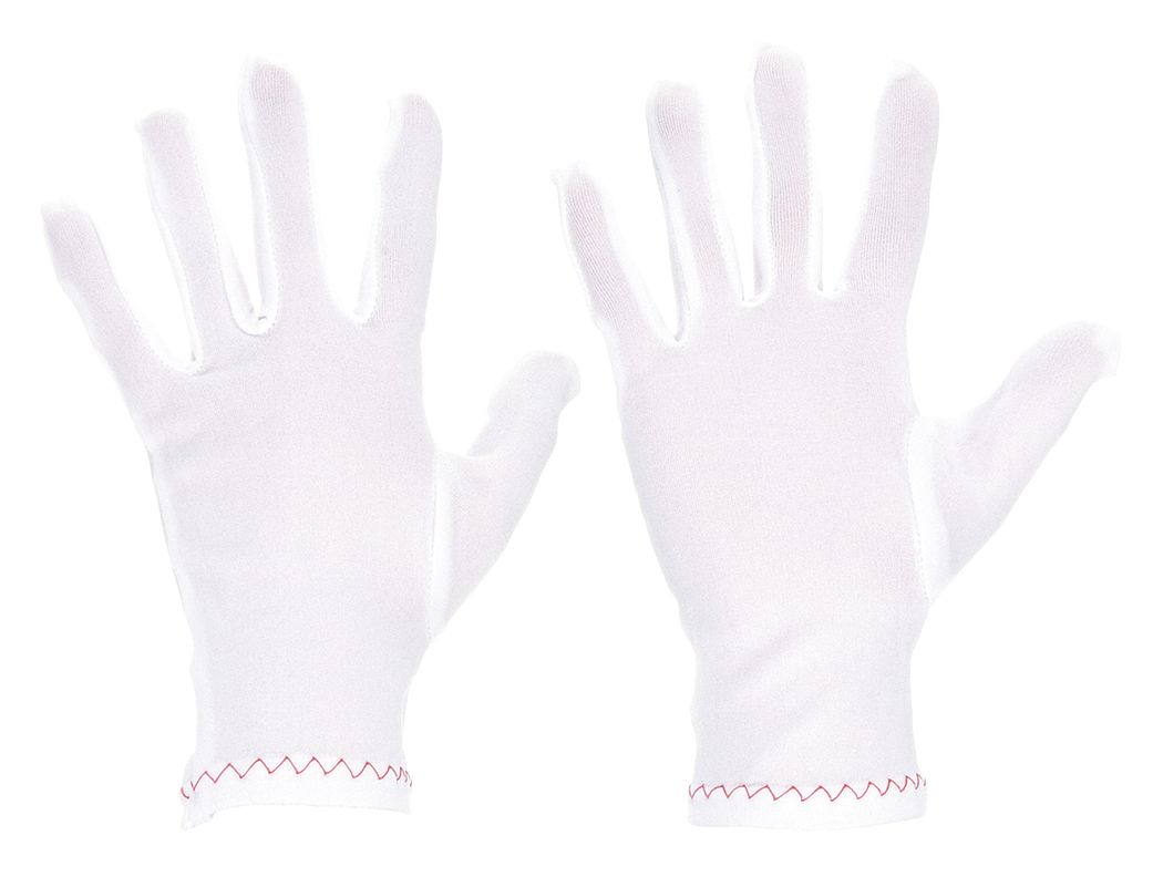 INSPECTION GLOVES, L (9), FINISHED HEM, CUT/SEWN, NYLON, 9 IN LENGTH, WHT, 12 PK