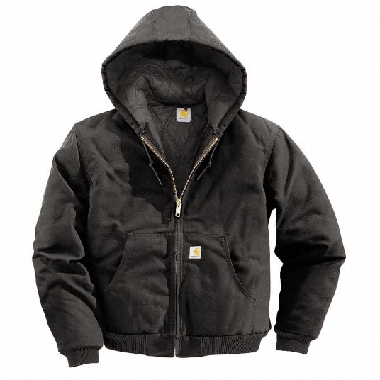 CARHARTT Hooded Jacket: Jacket, Men's, Jacket Garment, 2XL, Black, Regular,  Cotton, 12 oz Fabric Wt