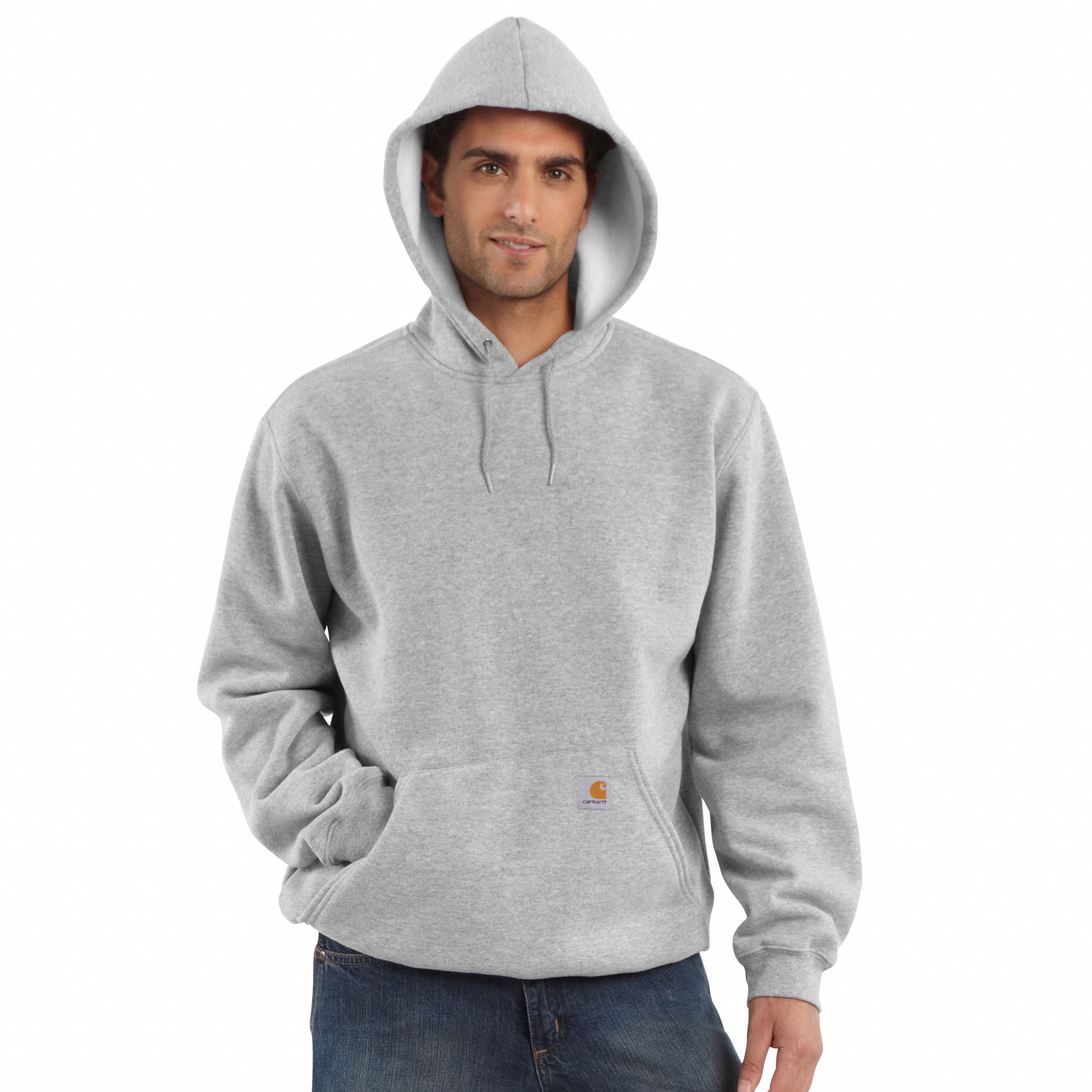 CARHARTT Hooded Sweatshirt, Heather Gray, XL Size, 70% Cotton/30% 70 Cotton 30 Polyester Hoodie Shrink