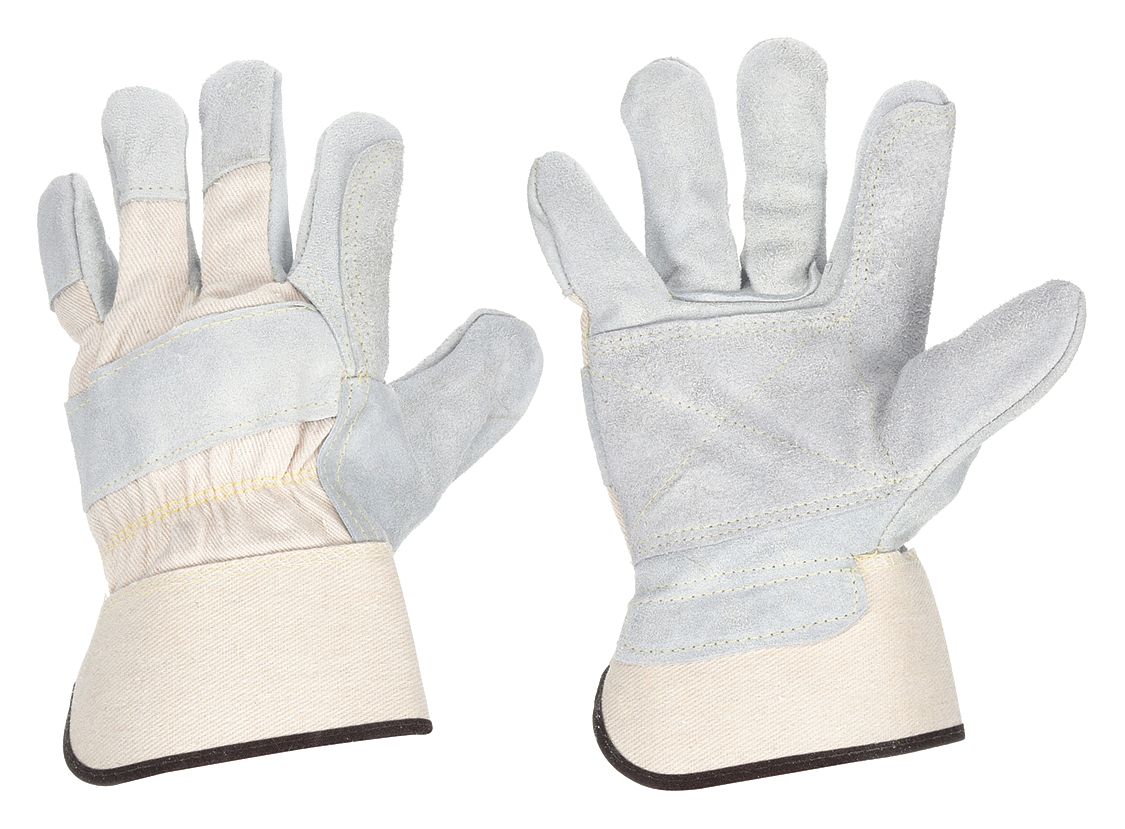 LEATHER GLOVES, M (8), DOUBLE PALM, PREMIUM COWHIDE, FULL FINGER, SAFETY CUFF