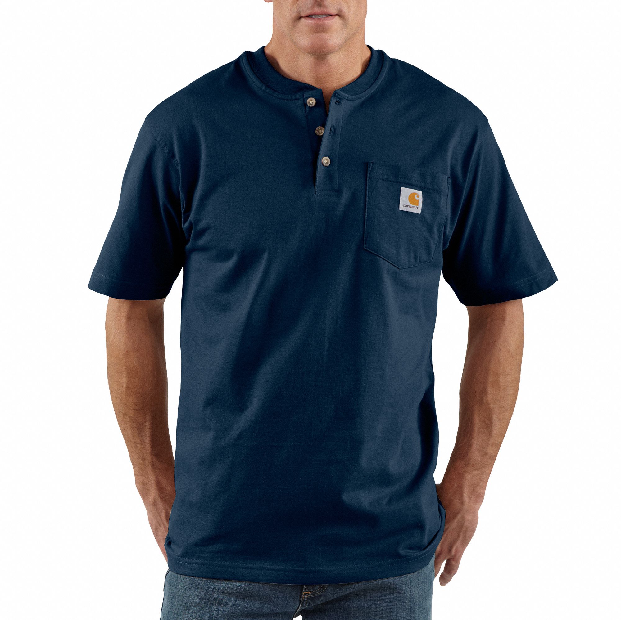 CARHARTT Short Sleeve Henley: Men's, 3XL, Navy, Regular, T-Shirt Shirt ...