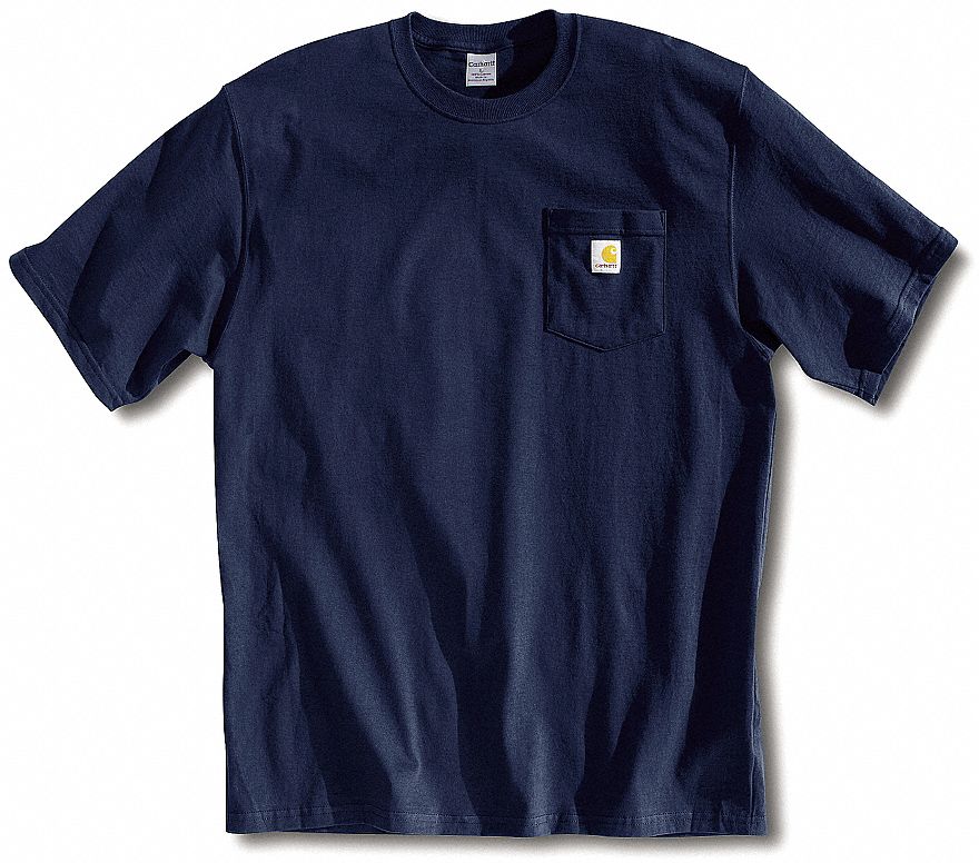 MEN'S T-SHIRT, M, NAVY, SHORT-SLEEVE, COTTON, 1 POCKET, LOOSE FIT