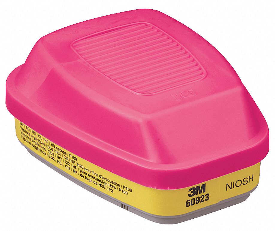 CARTOUCHE/FILTRE, VAPEURS ORGANIQUES/GAZ ACIDES, JAUNE/BAÏONNETTE, NIOSH, PQT DE 2