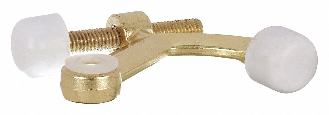 Hinge Pin Door Stop: Hinge - Mounted, 3 in Lg, 2 3/8 in Wd, Brass