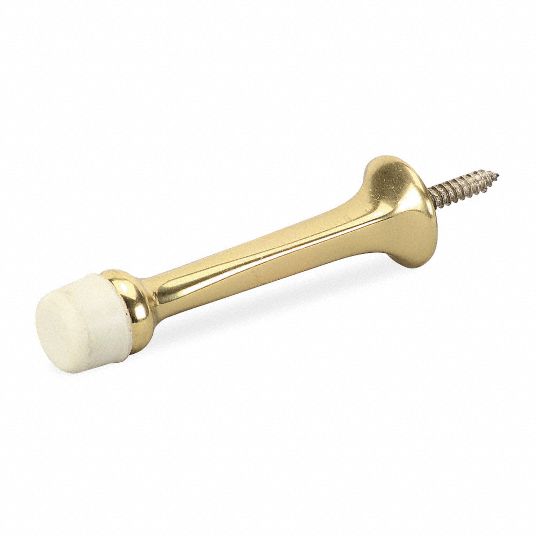 GRAINGER APPROVED Solid Brass, Rigid Door Stop, Wall Mount, 1 in Base Dia., Bright Brass Finish