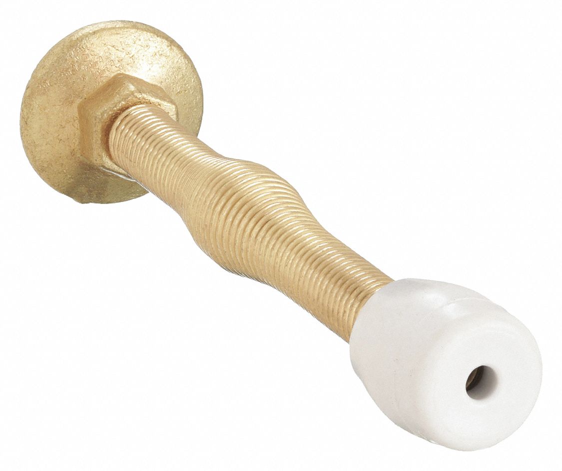 Spring Door Stop Brass, Bright Brass-Plated, Clear Coated