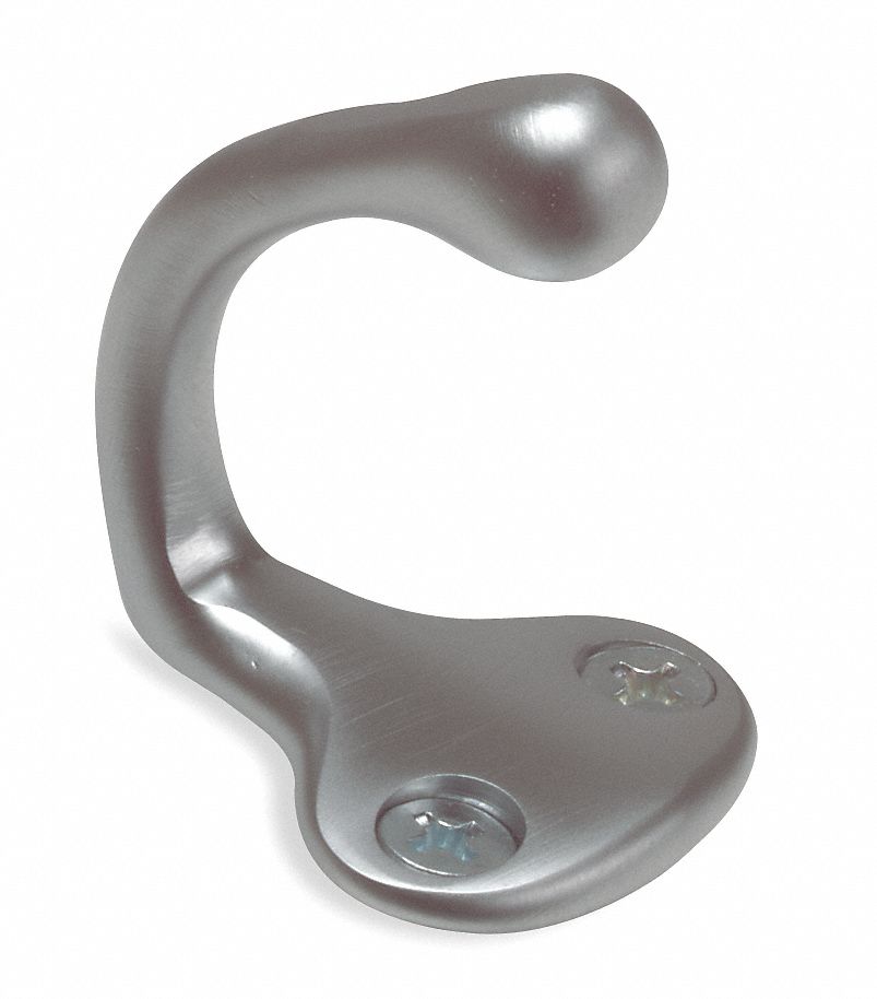 GRAINGER APPROVED Screw Mount Coat/Hat Hook, 1 Hook(s), Aluminum, 1 EA