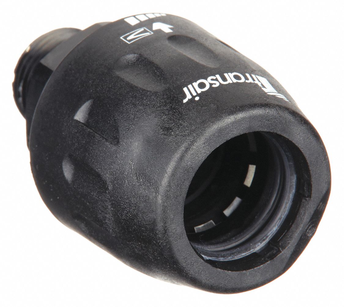 TUBING FITTING: POLYAMIDE, PUSH-TO-CONNECT X MNPT, FOR ½ IN TUBE OD, ½ IN PIPE, BLACK