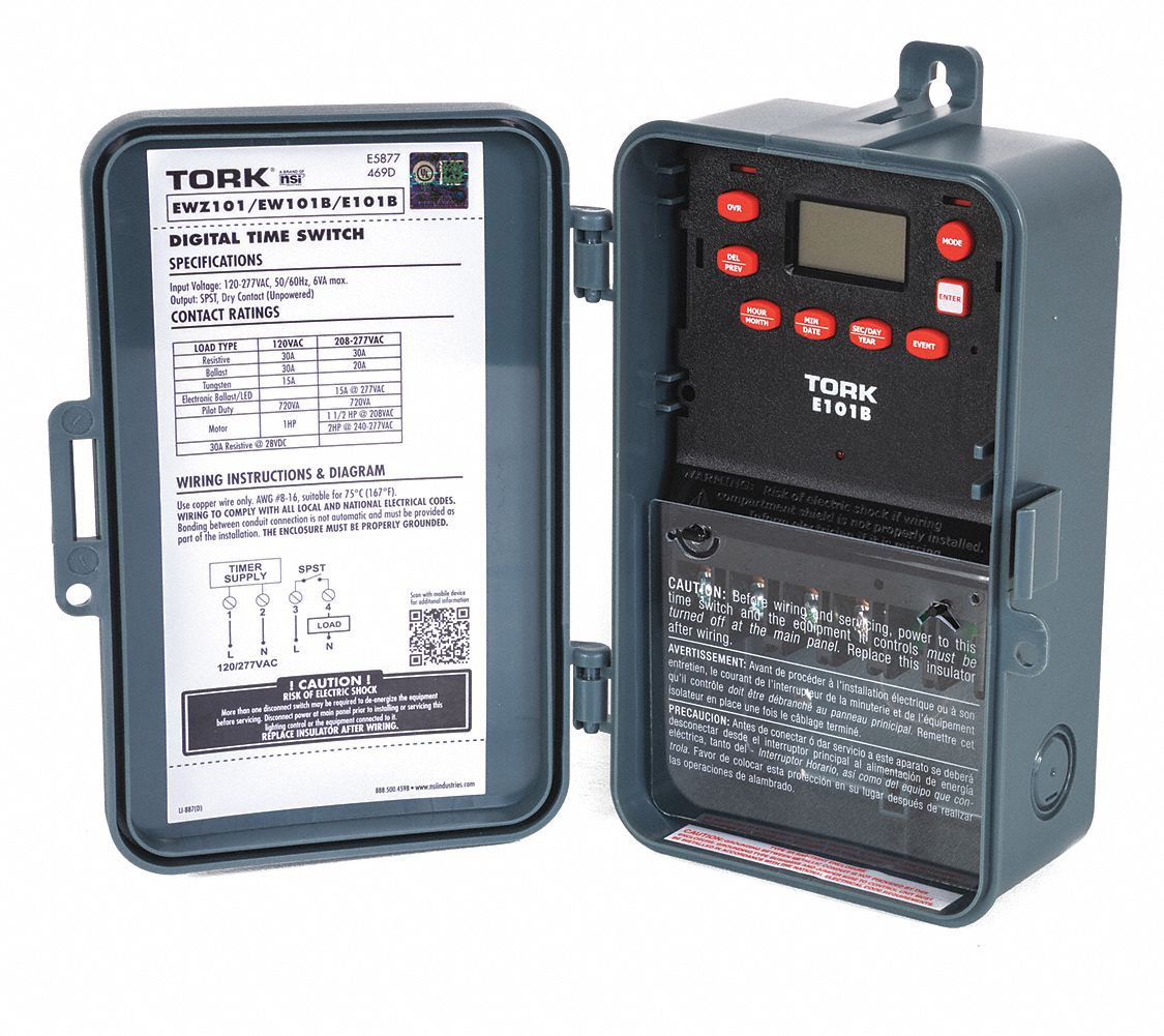 TORK Electronic Timer, 24 hr, Number of Channels 1, SPST, 120 to 277V