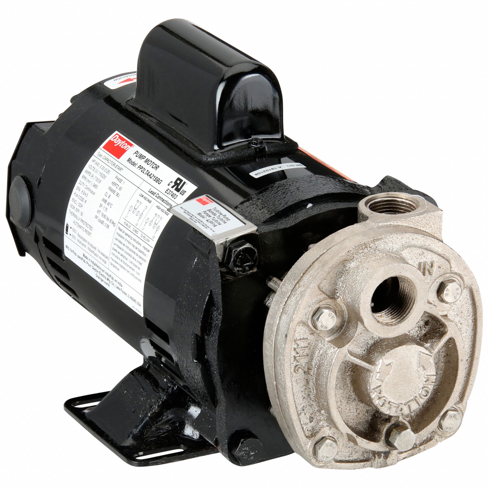 Turbine Pump: 1/3 hp, 115/230V AC, 140 psi Shut Off, Capacitor-Start/Run