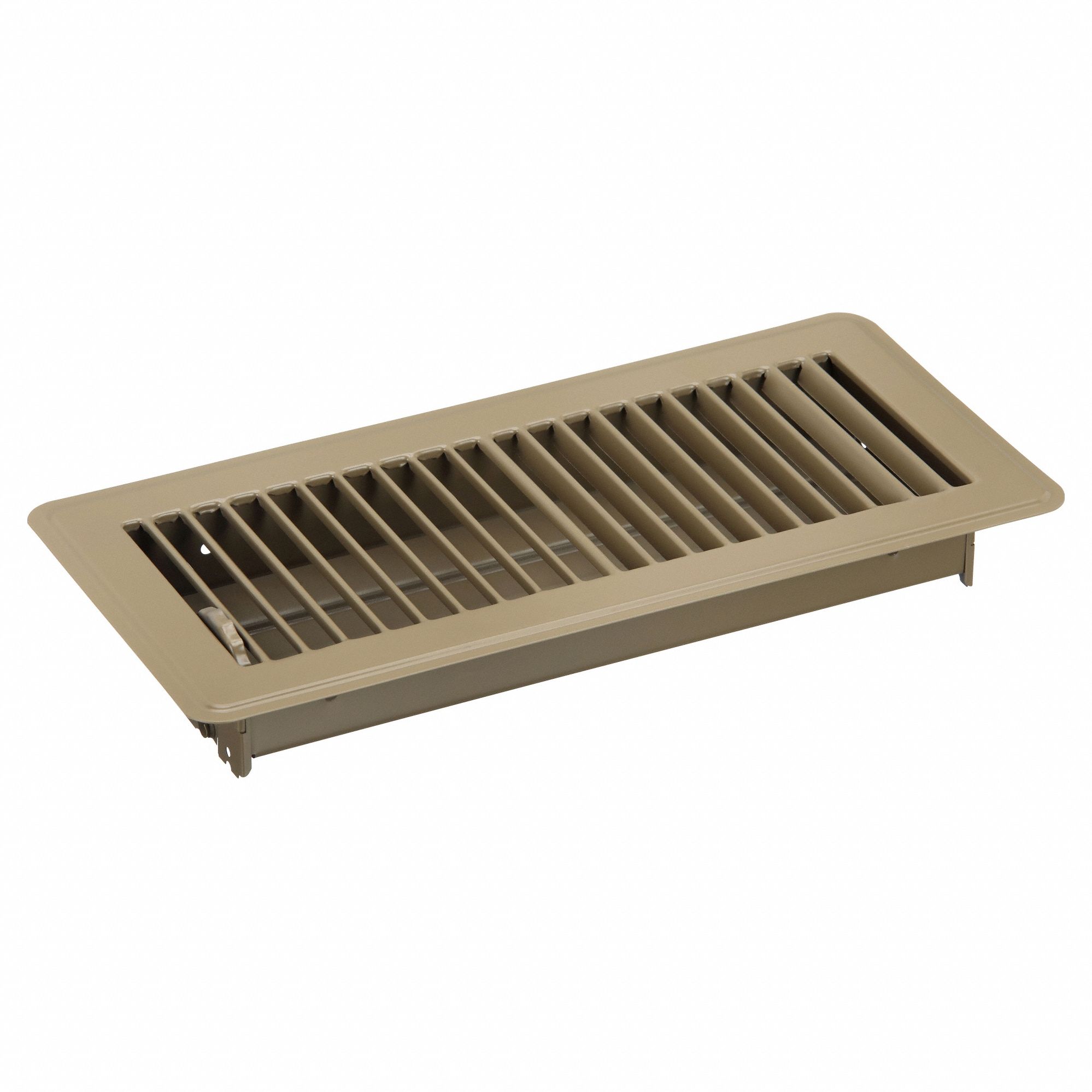 Floor Register: Floor, 5 1/2 in H, 11 1/2 in W, Louvered, Powder Coated, Brown, Steel Grille