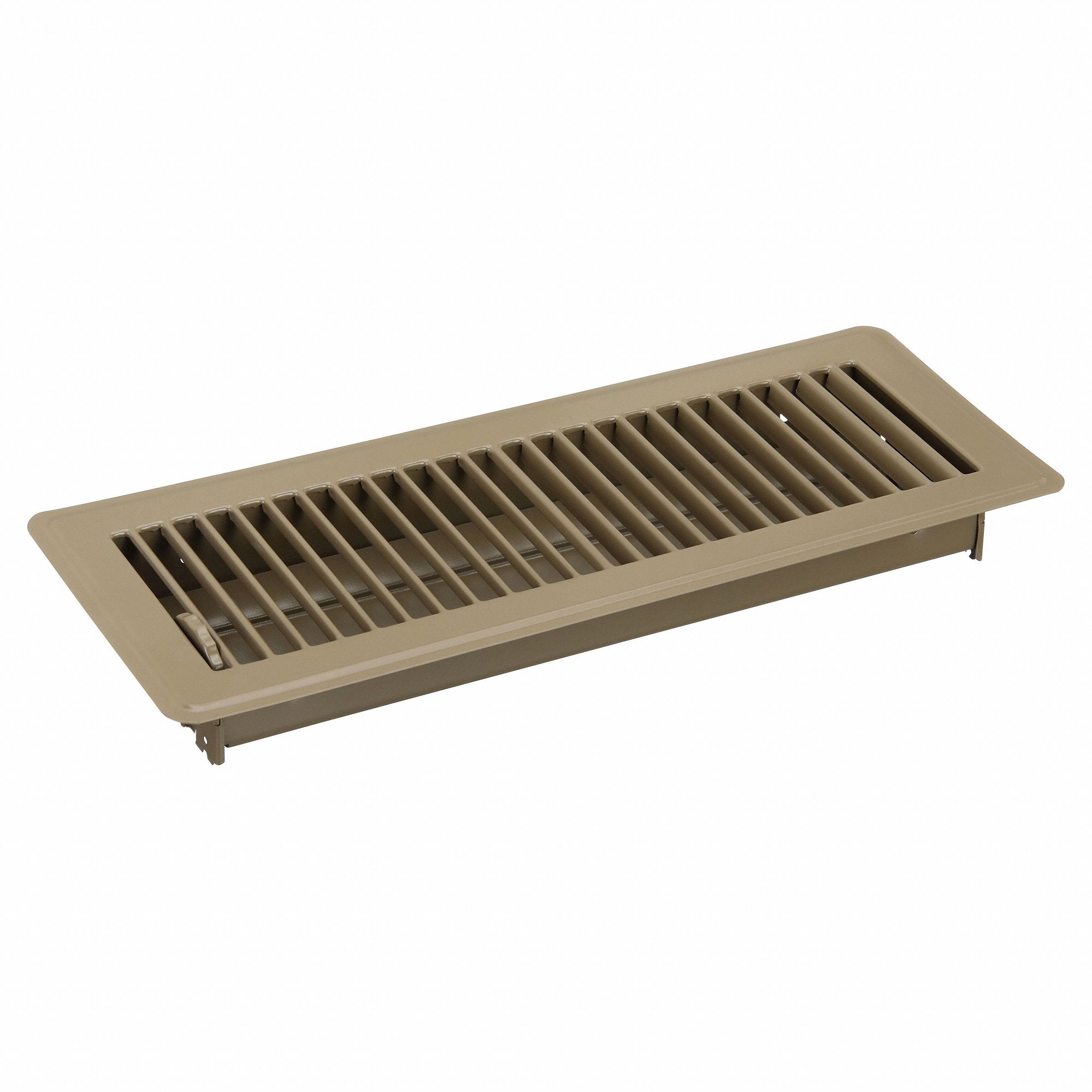 Floor Register: Floor, 5 1/2 in H, 13 1/2 in W, Louvered, Powder Coated, Brown, Steel Grille