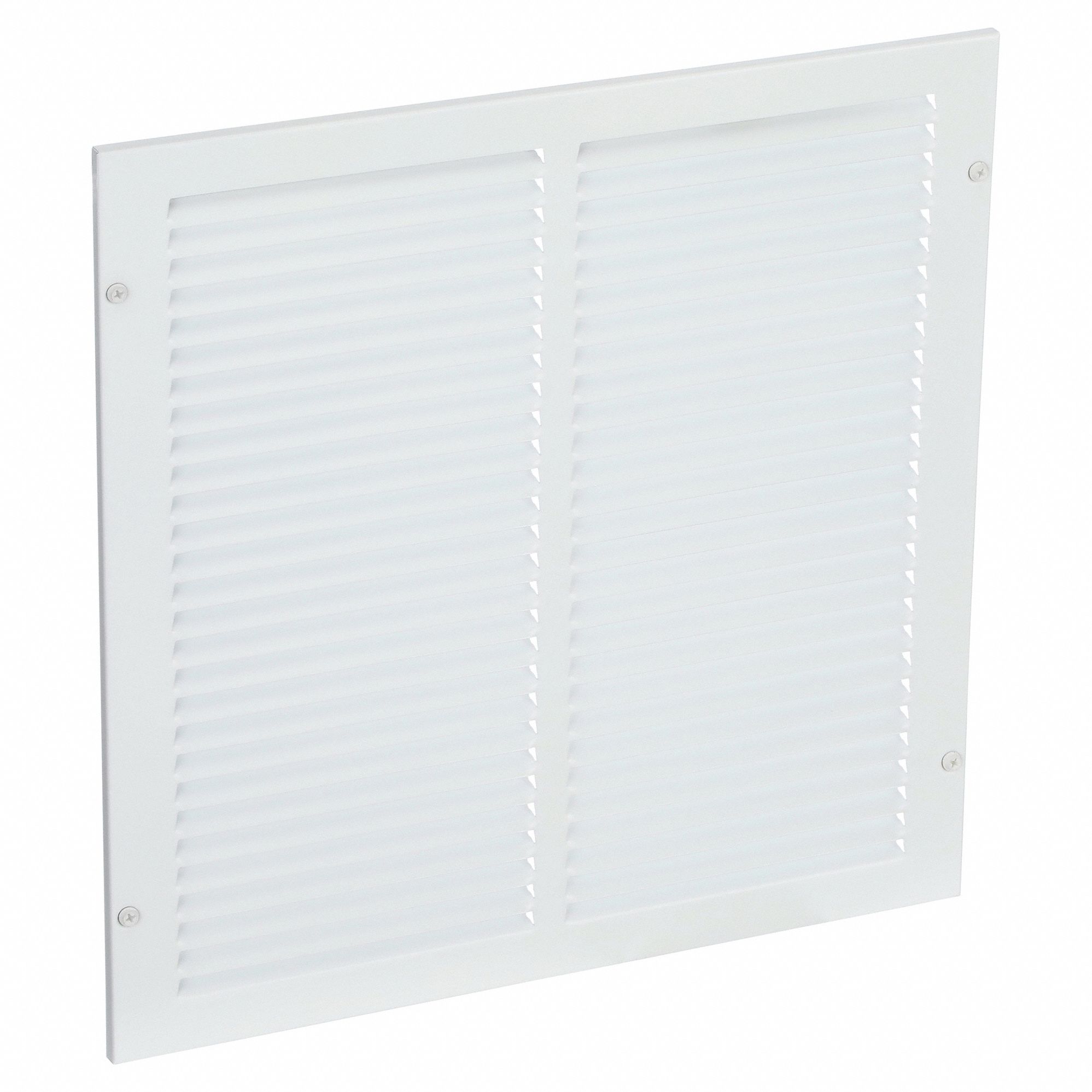 Return Air Grille: Louvered Grille, White, Powder Coated, Steel, 15 3/4 in H, 15 3/4 in W, 1/4 in D