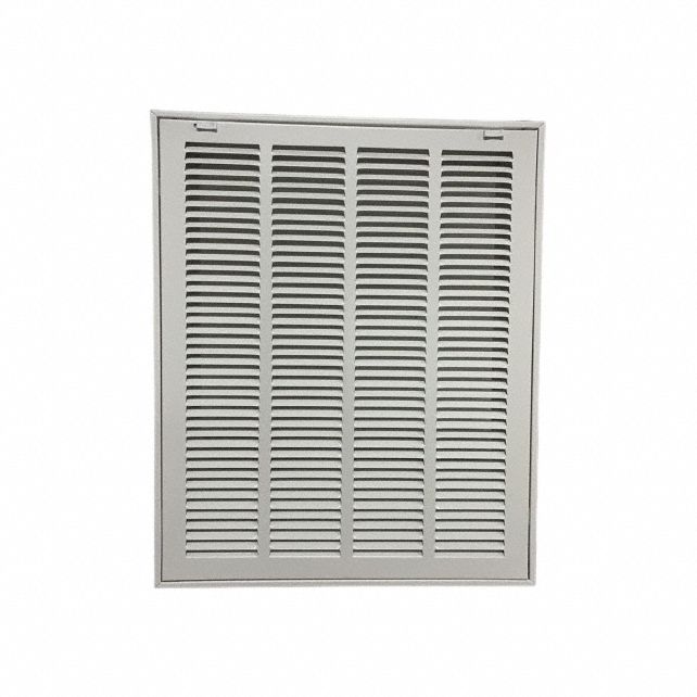 Filtered Return Air Grille: Louvered Grille, White, Powder Coated, Steel, 22 5/8 in H, 18 5/8 in W