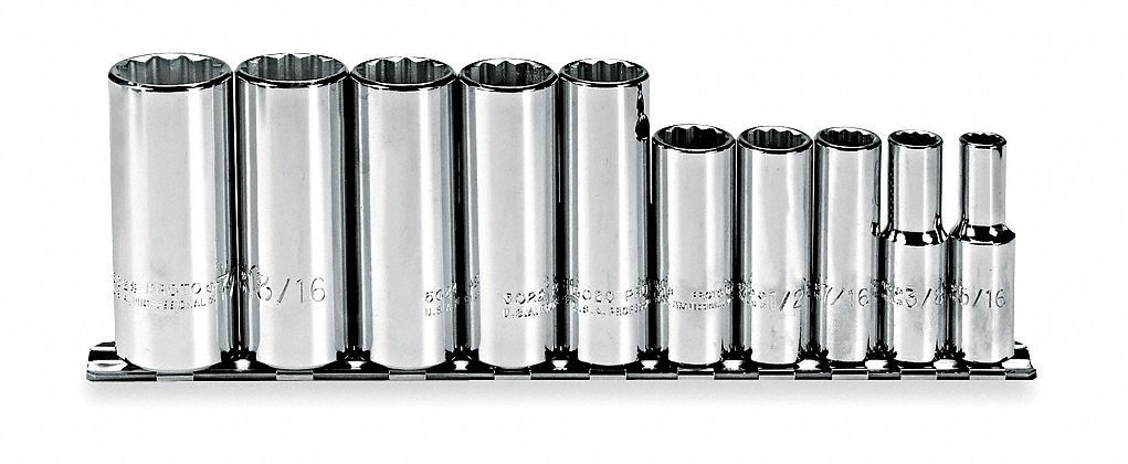 SOCKET SET DEEP 12PT 3/8 DR 10PC