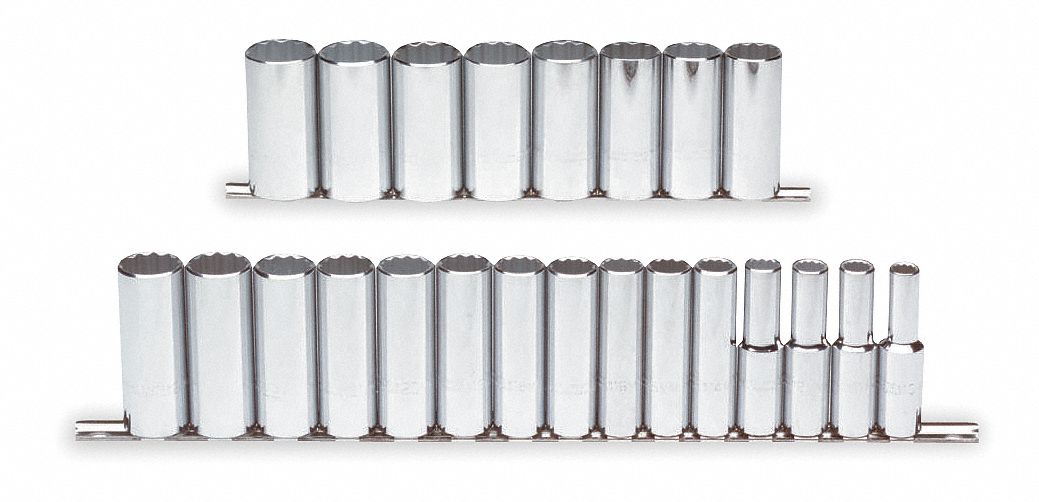 SOCKET SET DP MET 12PT 1/2DR 22PCE