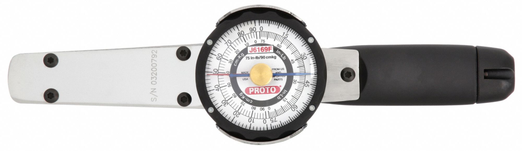PROTO, 1/4 in Drive Size, 15 to 75 inlb/18 to 90 cmkg, Dial Torque