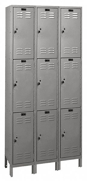 Wardrobe Locker: 36 in x 12 in x 78 in, Louvered, 3 Tiers, 3 Units Wide, Dark Gray
