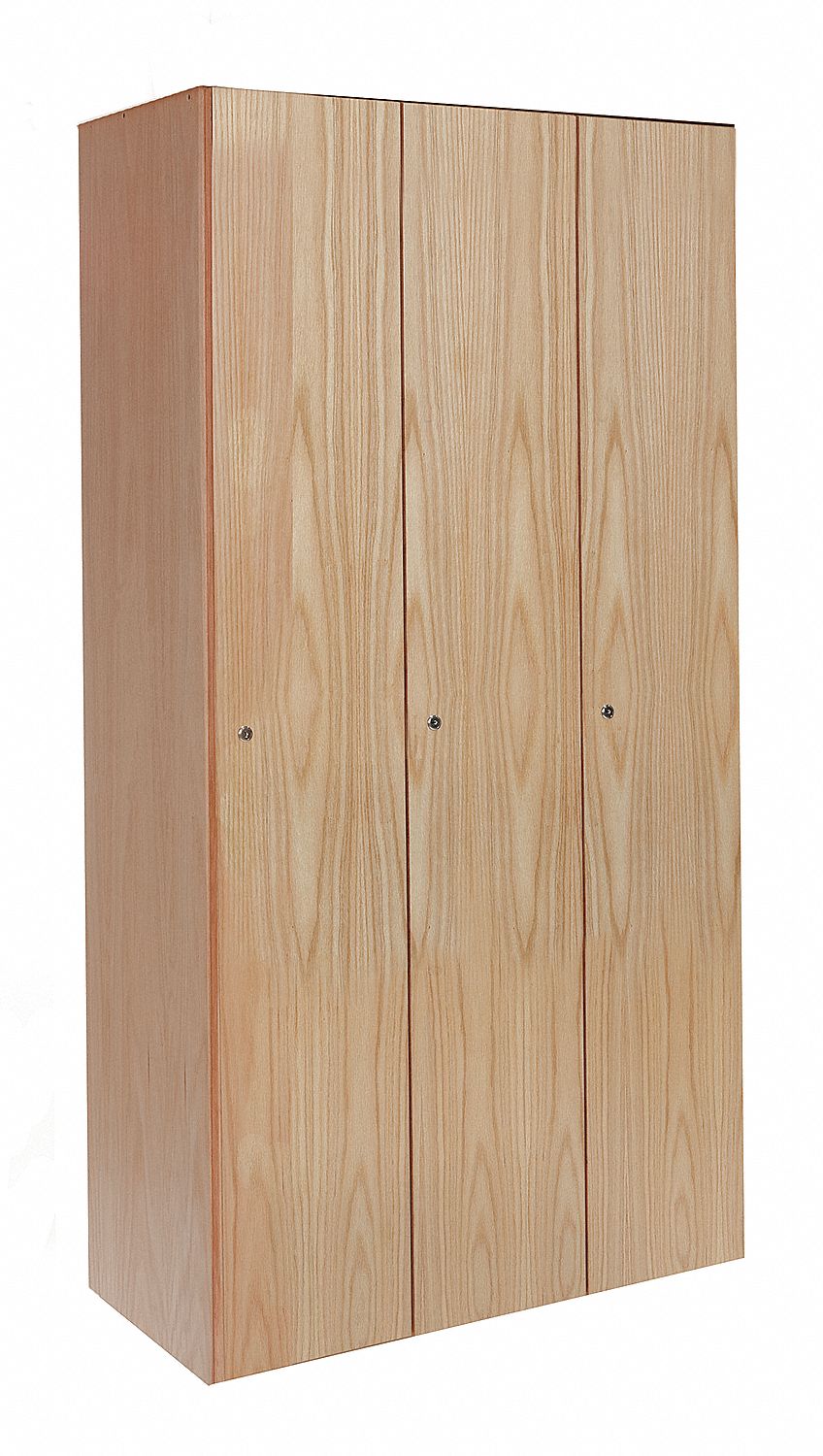 Wardrobe Locker: 36 in x 18 in x 72 in, Solid, 1 Tiers, 3 Units Wide, Keyed, Light Wood