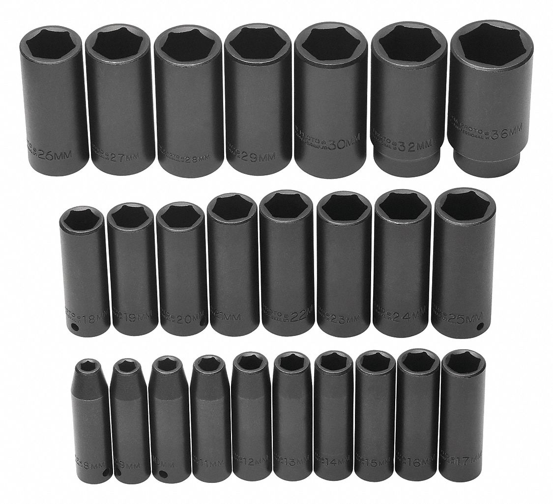 PROTO, 1/2 in Drive Size, 25 Pieces, Impact Socket Set 4JX22J74216
