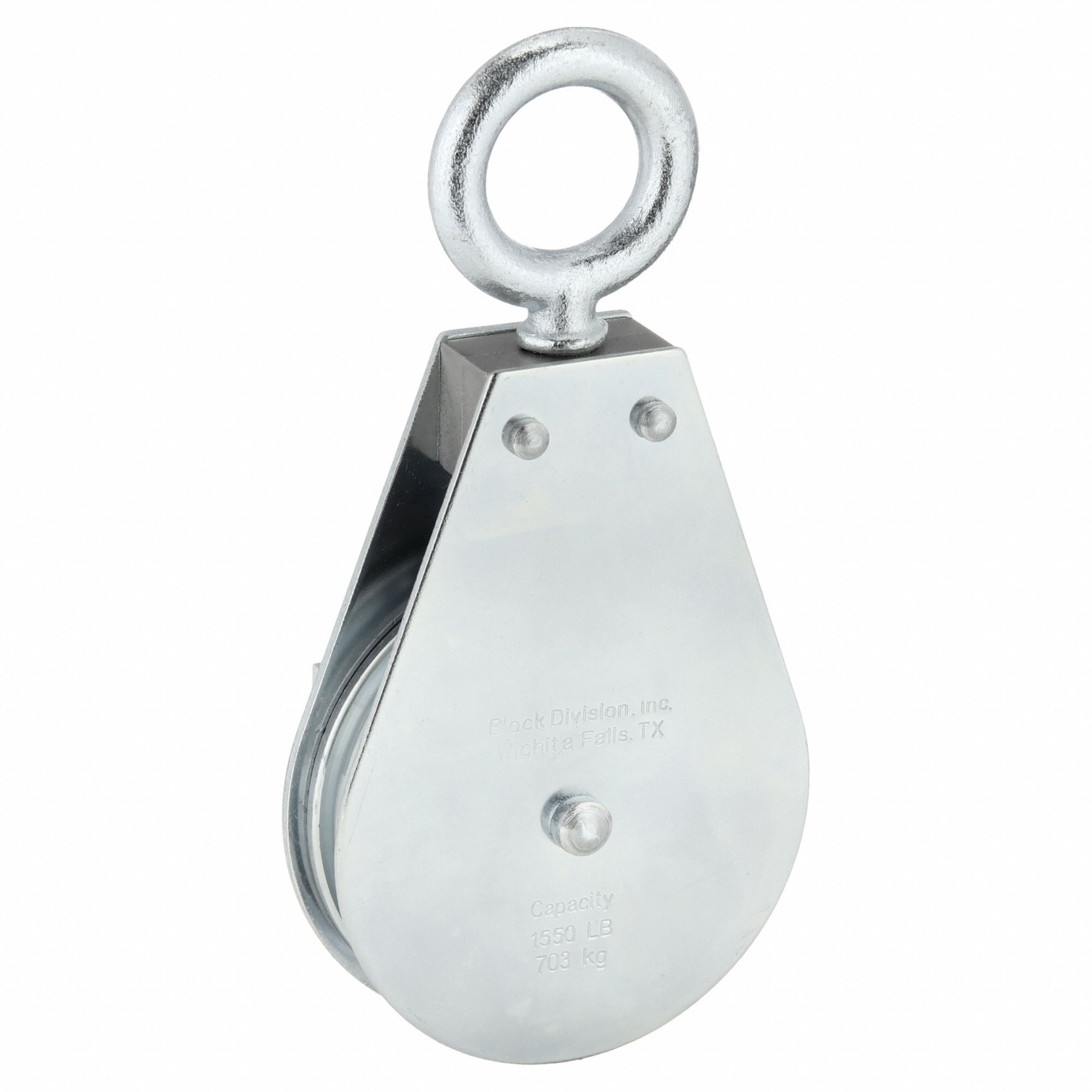 PULLEY BLOCK, SWIVEL, UPRIGHT MOUNT, PULLING, 1,550 LB WORKING LOAD LIMIT, WIRE ROPE