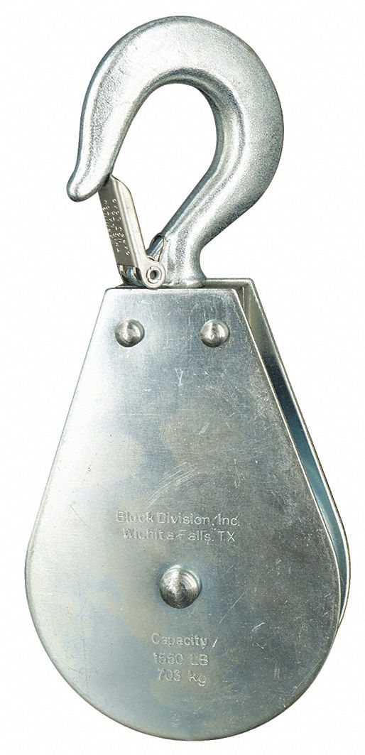 PULLEY BLOCK, SWIVEL, UPRIGHT MOUNT, PULLING, 1,550 LB WORKING LOAD LIMIT, WIRE ROPE