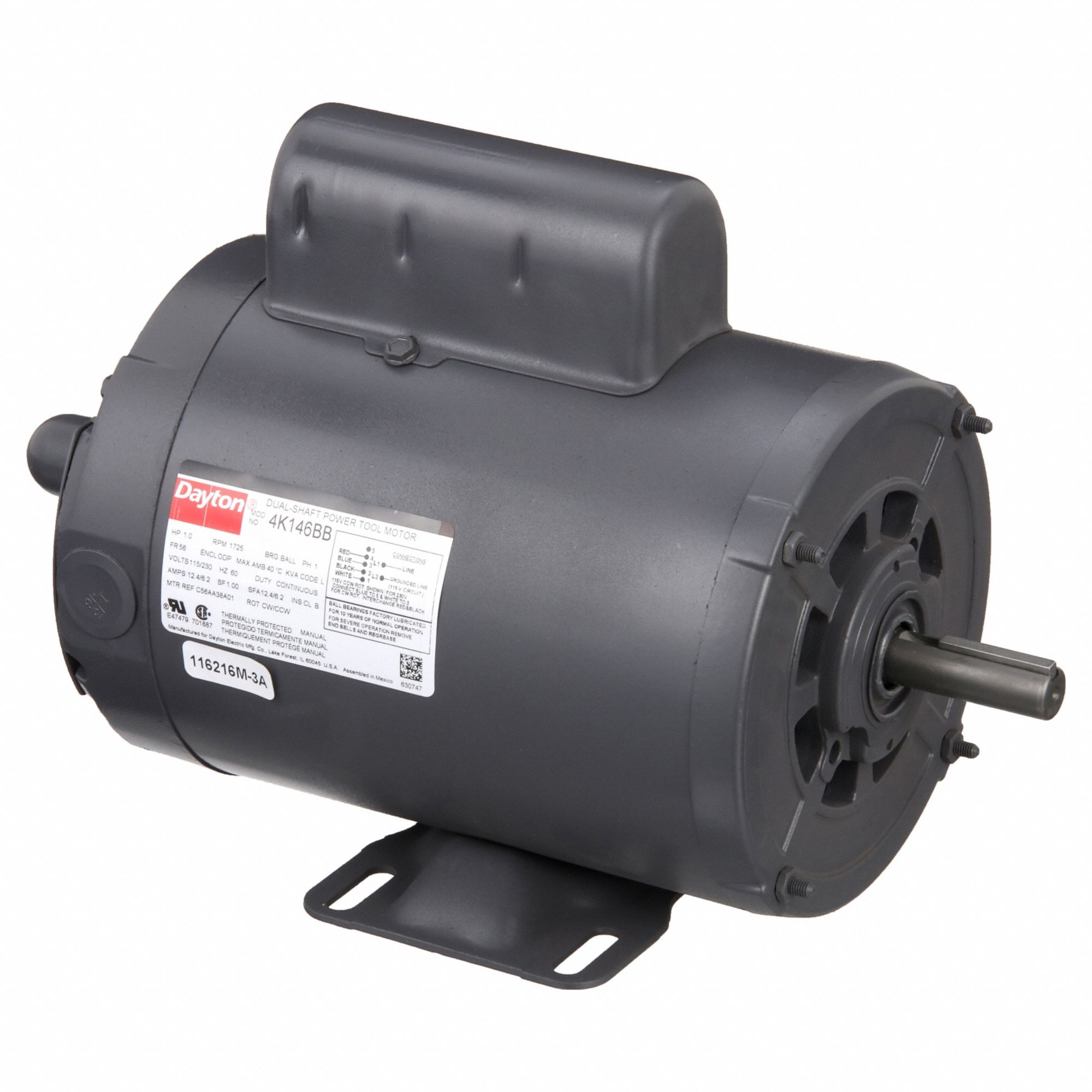 POWER TOOL MOTOR, CAPACITOR-START, 1 HP, 1,725 NAMEPLATE RPM, 115/230 V AC, 56 FRAME, CW/CCW
