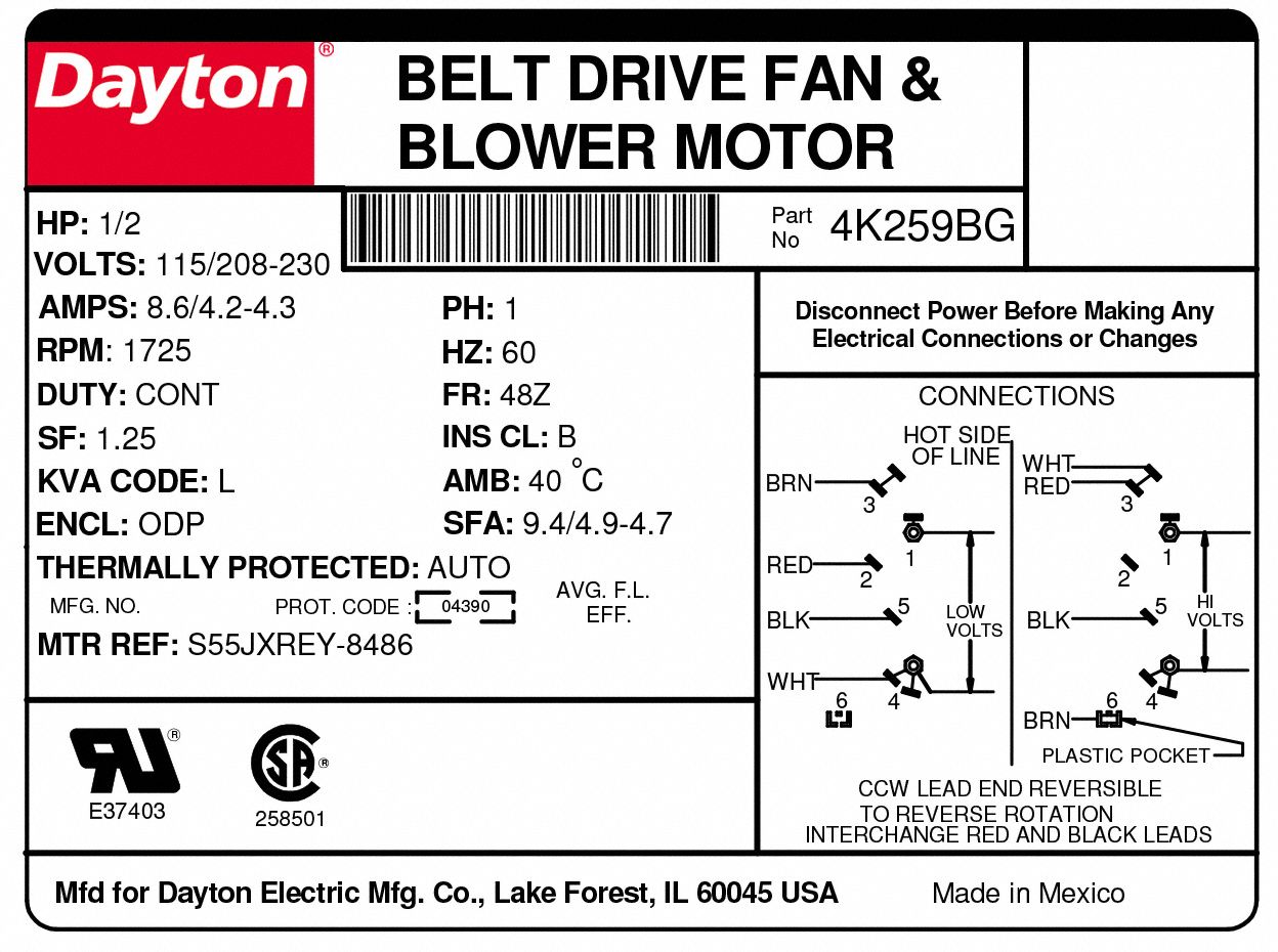 DAYTON Belt Drive Motor: 1 Speed, Open Dripproof, Cradle Base Mount, 1/ ...