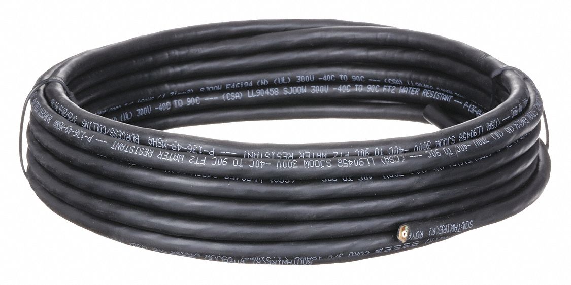 PORTABLE CORD, 2 CONDUCTORS, 16 AWG WIRE SIZE, RUBBER, BLACK, 25 FT L, 300 VOLT