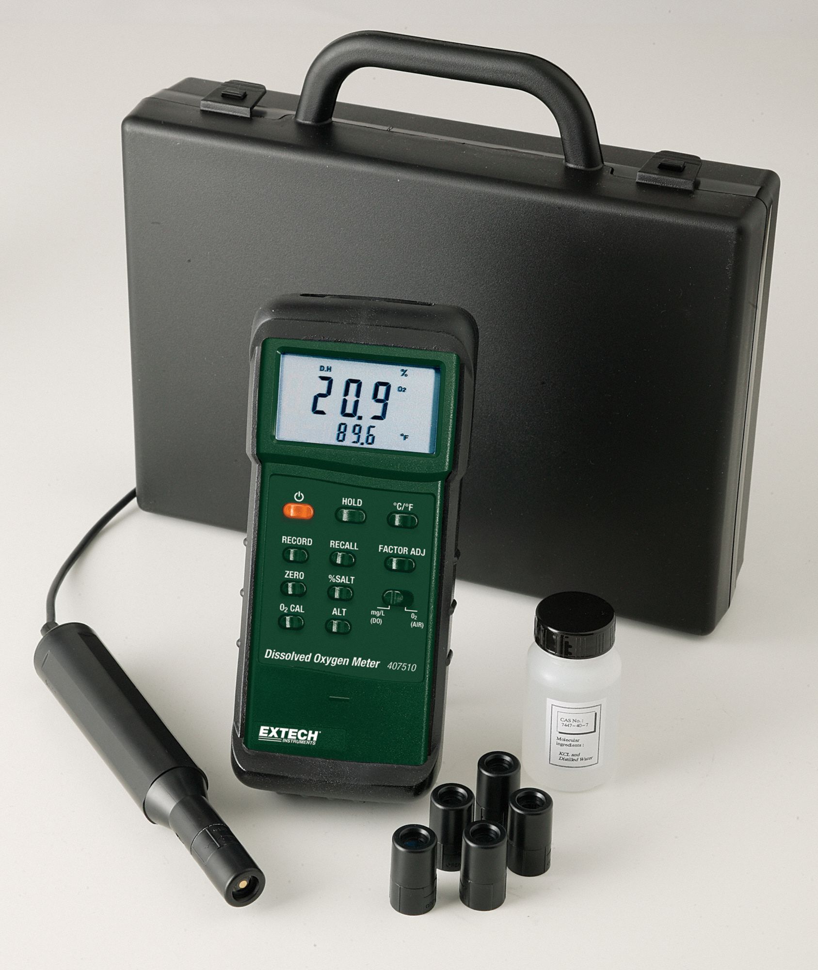 EXTECH Dissolved Oxygen Meter, 0 to 20.0 mg/L Dissolved Oxygen Range, 0 to 19.9 mg/L Oxygen