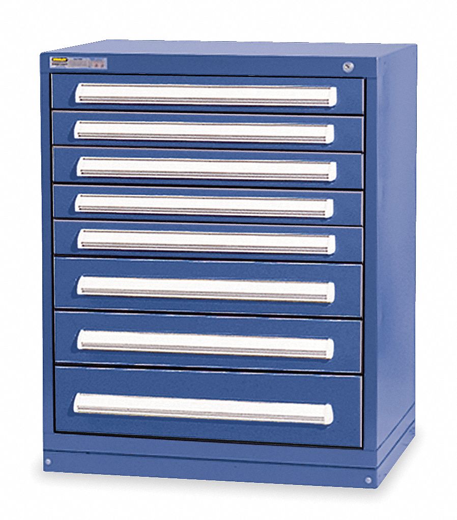 Modular Drawer Cabinet: 30 in x 27 3/4 in x 37 in, 8 Drawers, 176 Compartments, Dark Blue